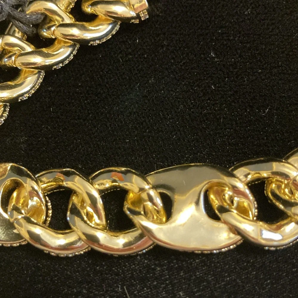 NWT men’s gold tone chunky chain link bracelet with white crystals